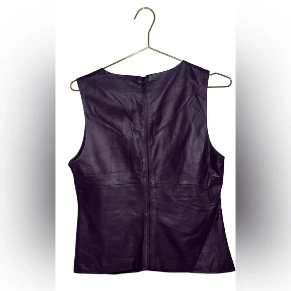 Trina Turk Purple 100% Leather Sleeveless Top P2P 18” - Picture 2 of 4
